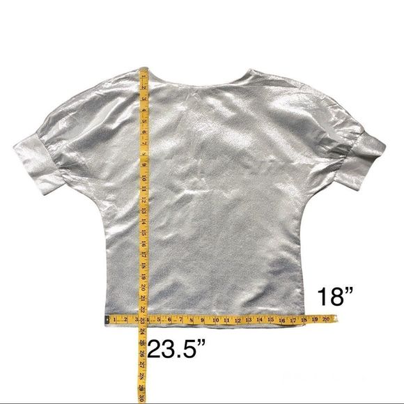 Anthropologie & Other Stories silver lamé short sleeve puff sleeve top size 4 - Picture 5 of 16